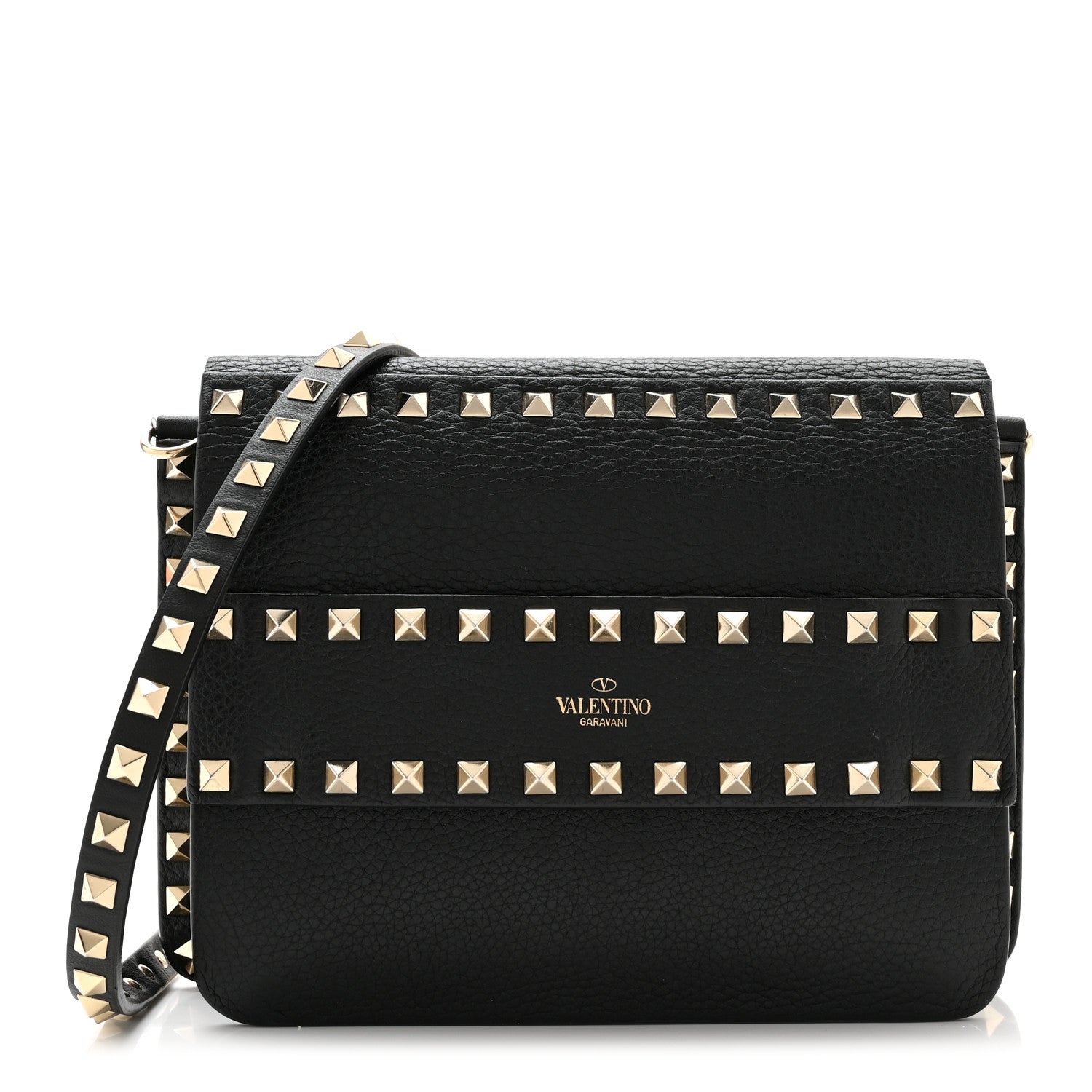 Valentino Garavani Pebbled Calfskin Rockstud Side Slip Crossbody Black 1 of 9