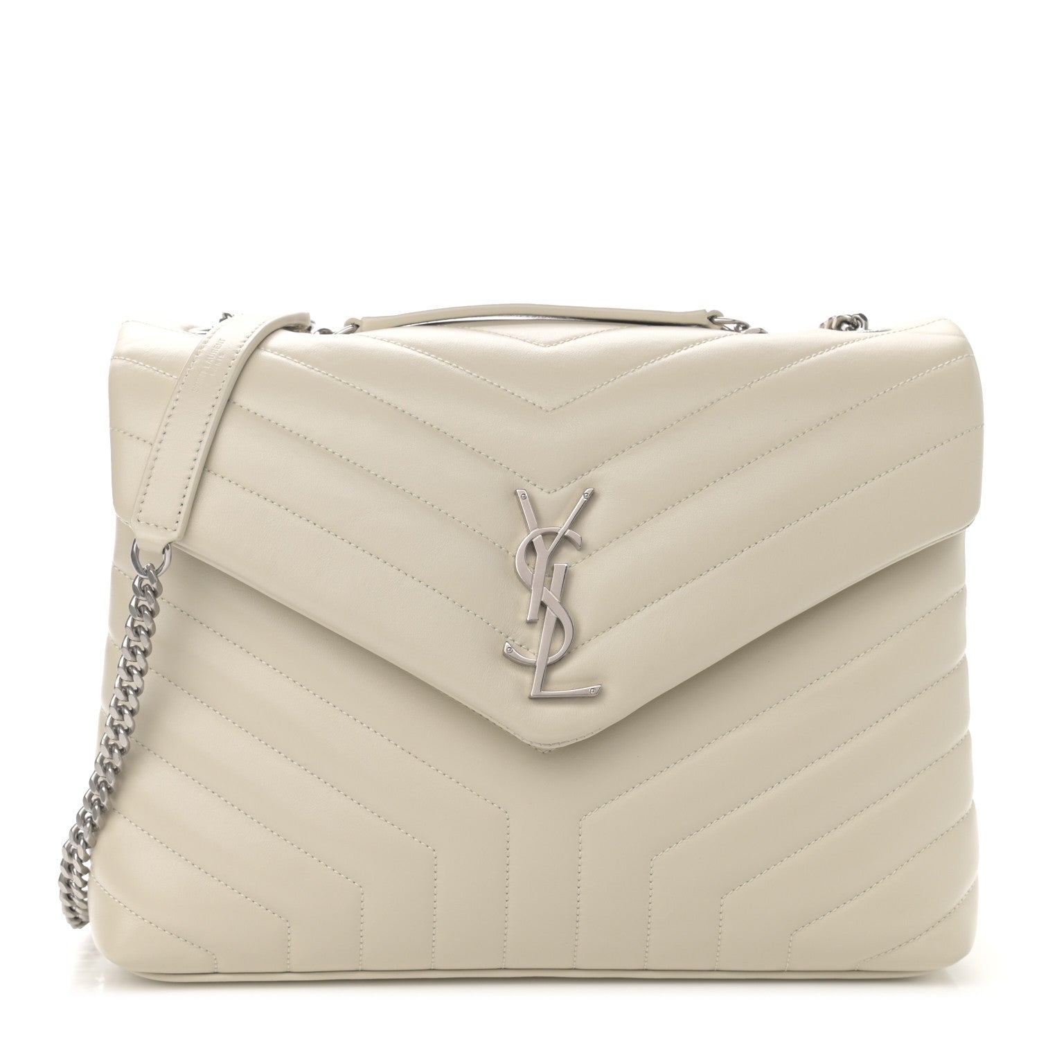 Saint Laurent Calfskin Y Quilted Monogram Medium Loulou Chain Satchel Crema Soft 1 of 11