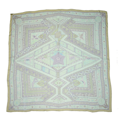 Hermes Mousseline Silk Ors Bleu D'Afrique Shawl 140 Bleu Glacier Kaki Turquoise 1 of 9
