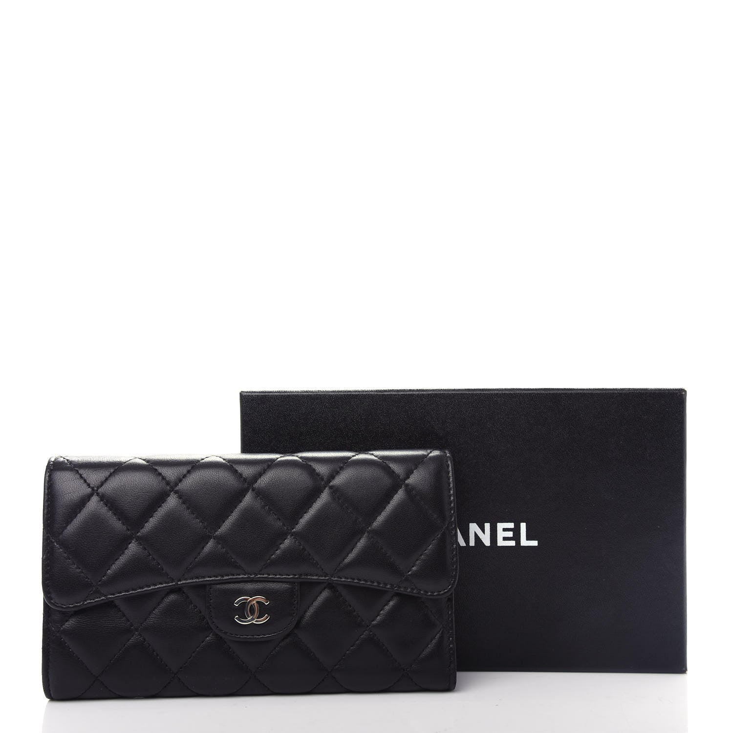 Chanel Lambskin Quilted Large Flap Wallet Black 10 of 10