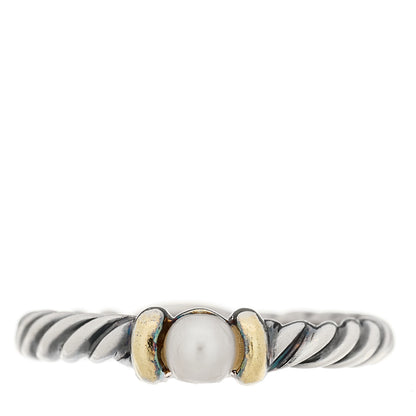 David Yurman Sterling Silver 14K Yellow Gold Pearl Metro Cable Ring 52 6 1 of 4
