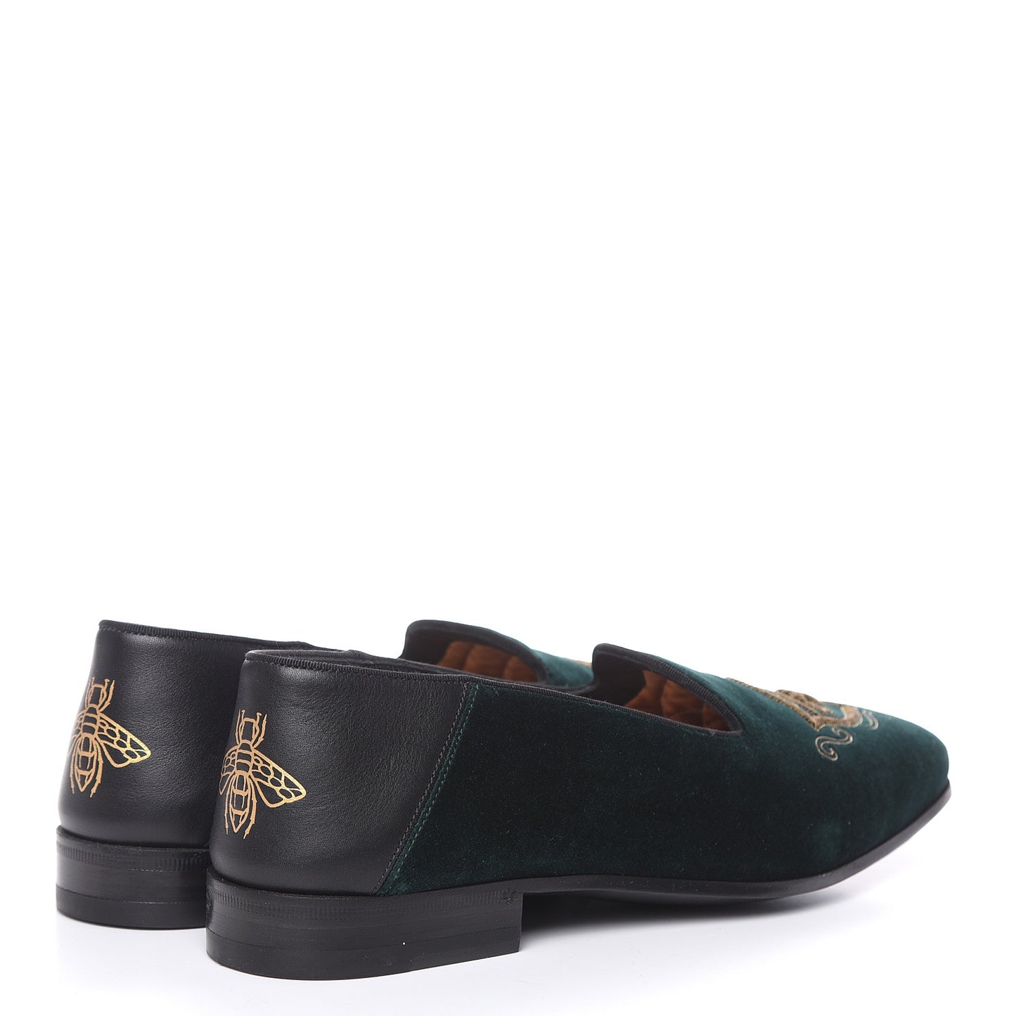 Velvet Crest Embroidered Mens Loafers 7.5 Green