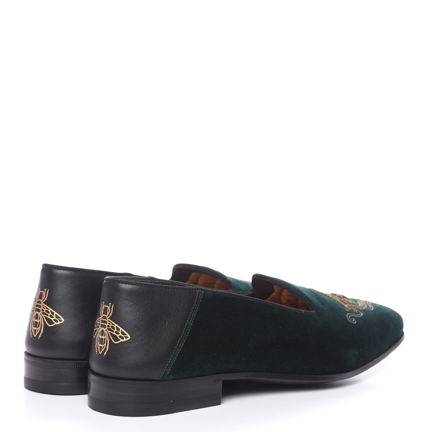 Gucci Velvet Crest Embroidered Mens Loafers 7.5 Green 4 of 9