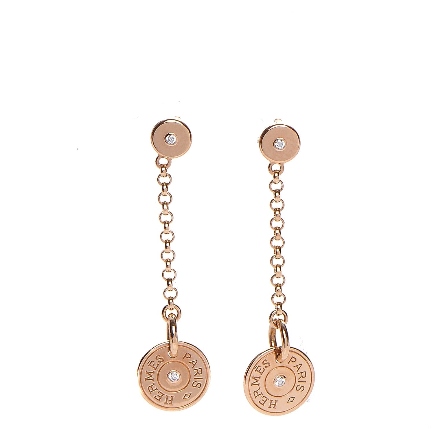 Hermes 18K Rose Gold Diamond Gambade Clou de Selle Earrings 1 of 4