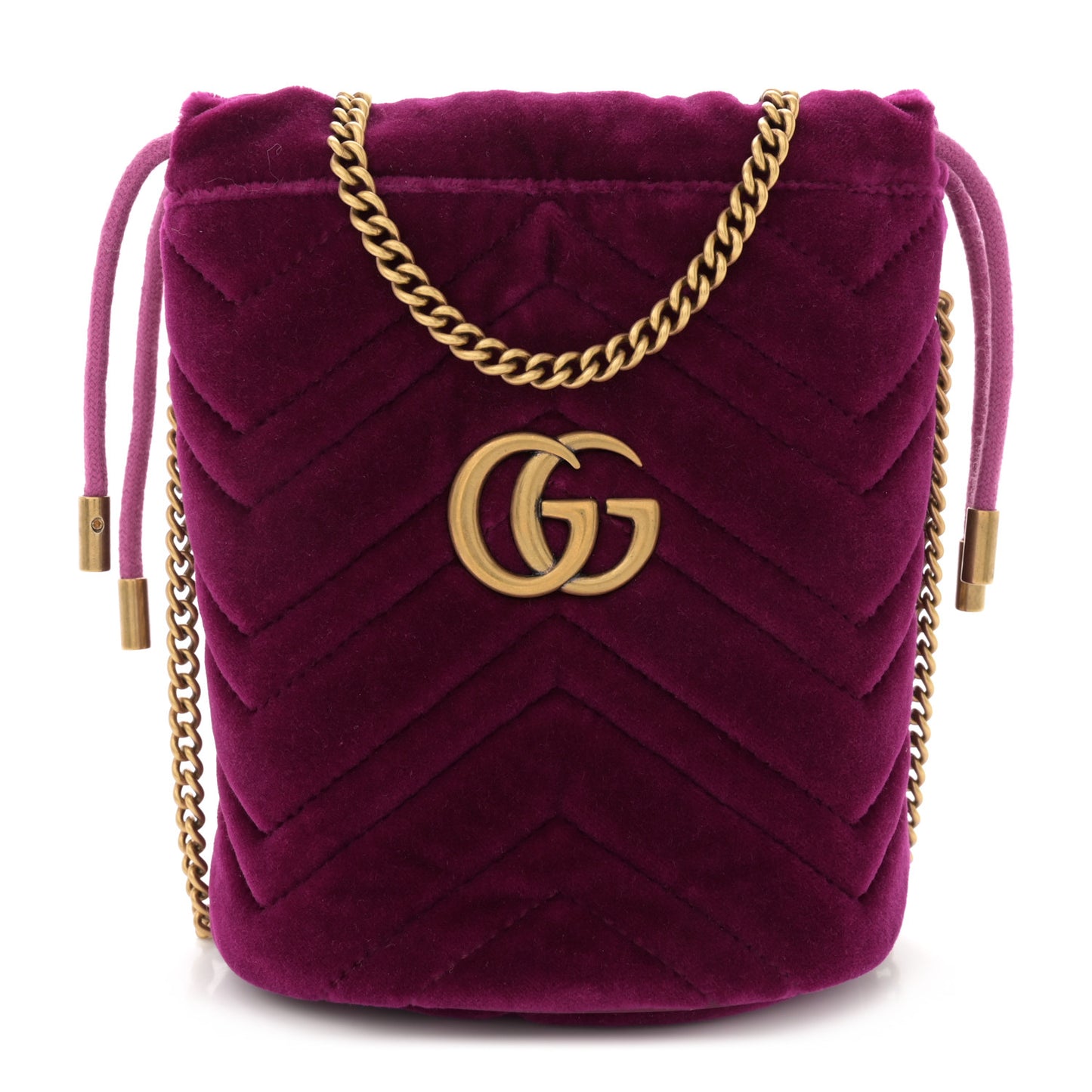 Velvet Matelasse Mini GG Marmont 2.0 Bucket Bag Fuchsia Violet Cyclamen