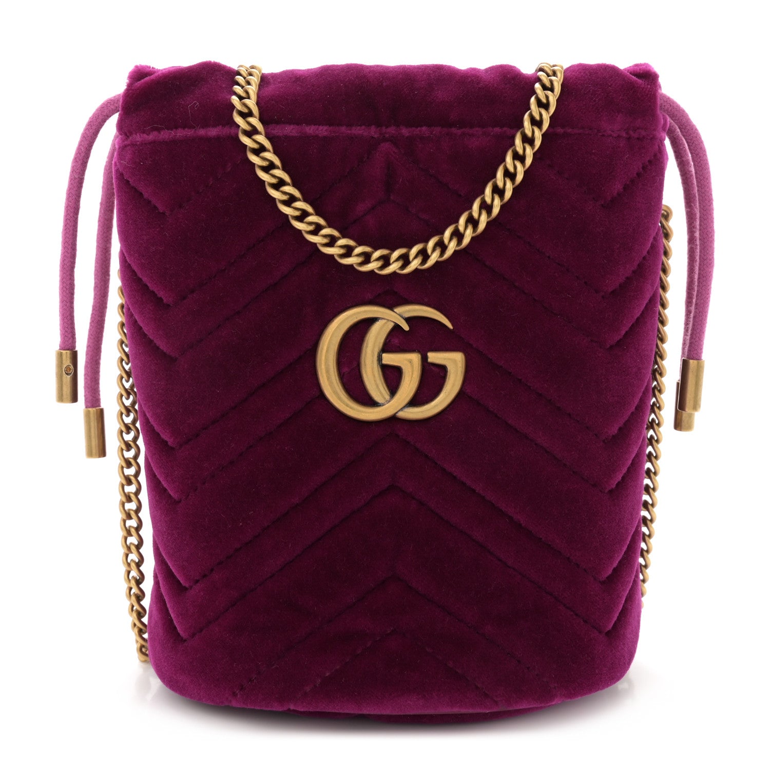 Gucci Velvet Matelasse Mini GG Marmont 2.0 Bucket Bag Fuchsia Violet Cyclamen 1 of 11