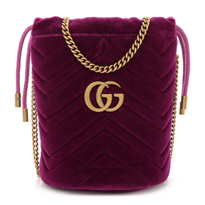 Gucci Velvet Matelasse Mini GG Marmont 2.0 Bucket Bag Fuchsia Violet Cyclamen 1 of 11