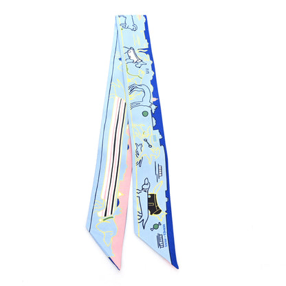 Hermes Silk Les Chiens Parisiens Twilly Bleu Ciel Jaune Rose 2 of 3