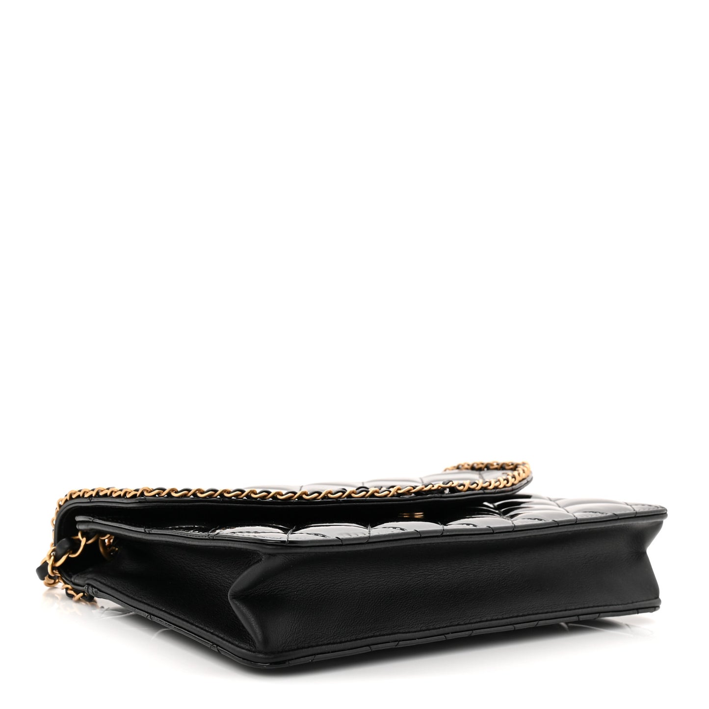 Patent Quilted Chain Around Heart Flap Black