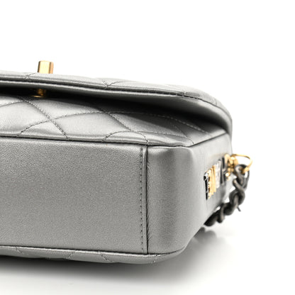 Chanel Metallic Lambskin Quilted Small Side Note Flap Grey 10 of 10