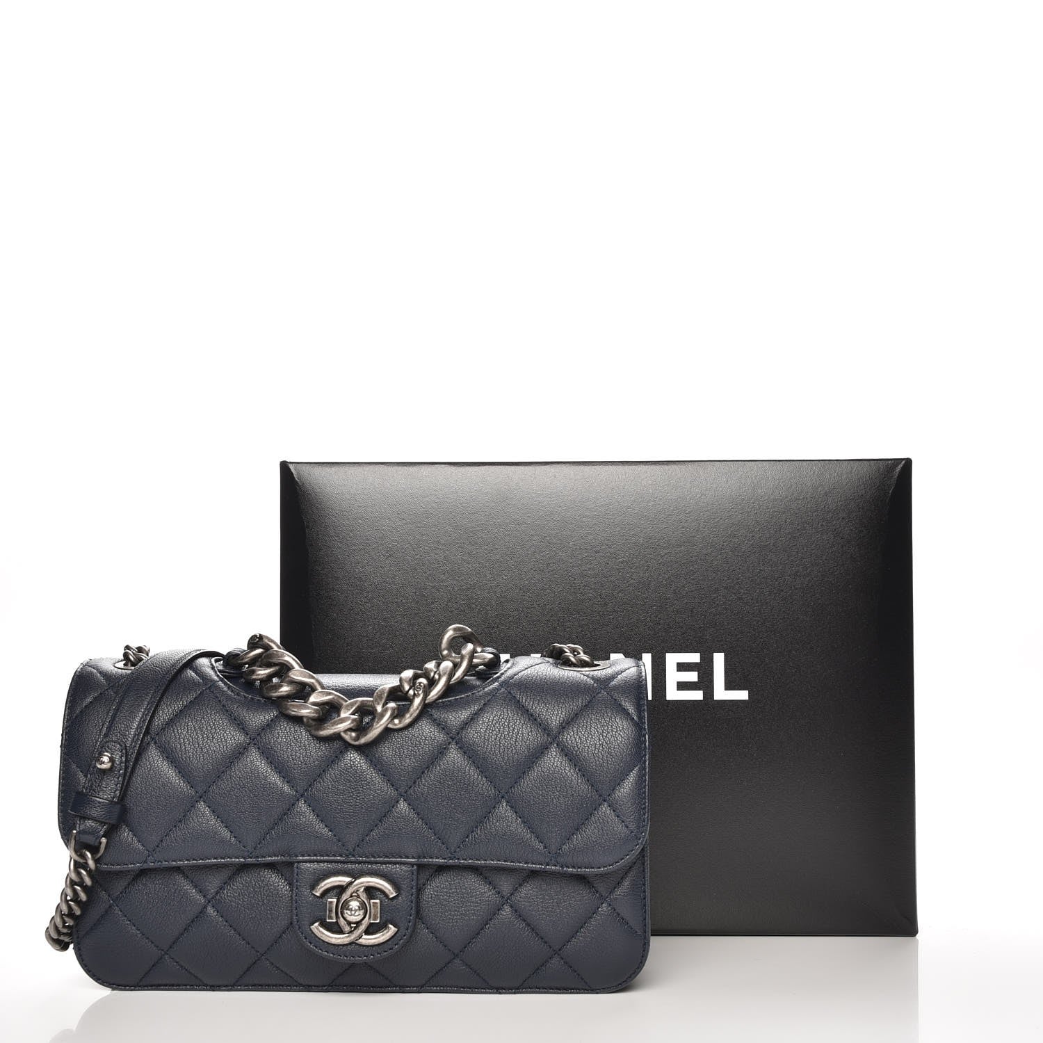 Chanel Goatskin Quilted Medium Perfect Edge Flap Navy Blue 8 of 8