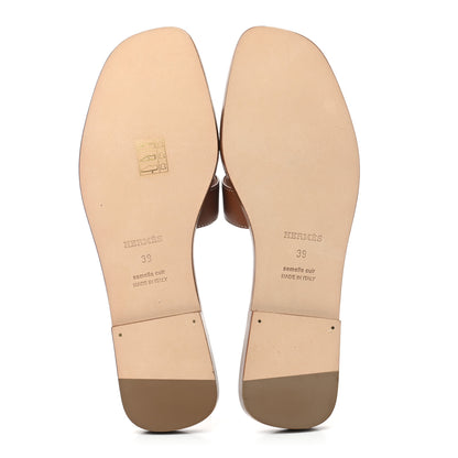 Hermes Box Calfskin Oran Sandals 39 Gold 5 of 9