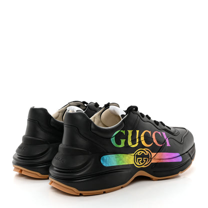 Gucci Calfskin Iridescent Logo Mens Rhyton Sneakers 10 Black 4 of 15
