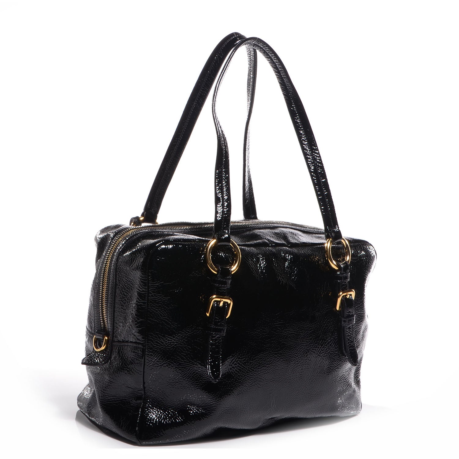 Prada Vernice Naplak Zipper Bowler Tote Black 3 of 11