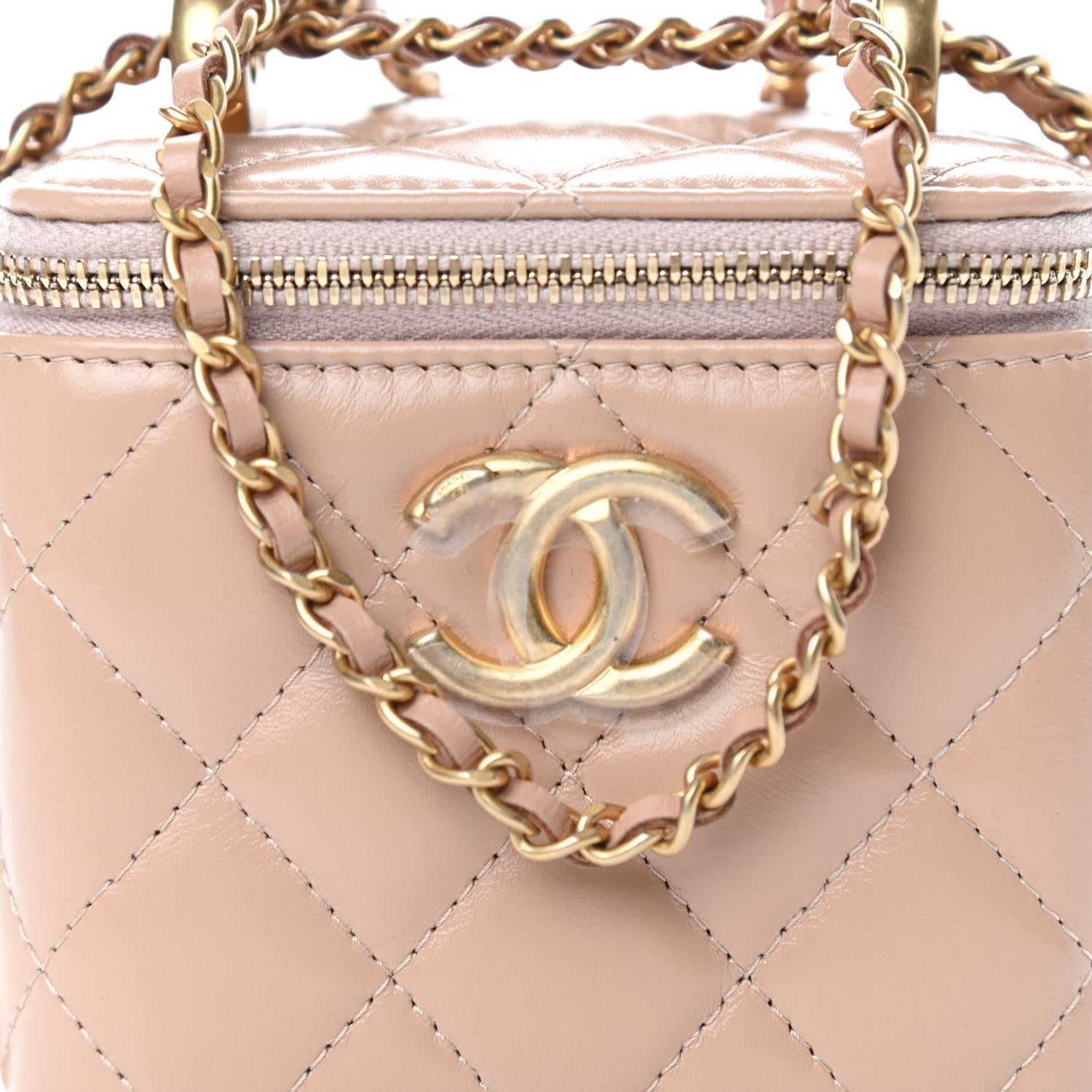 Chanel Calfskin Quilted Mini Perfect Fit Vanity Case With Chain Beige 10 of 11