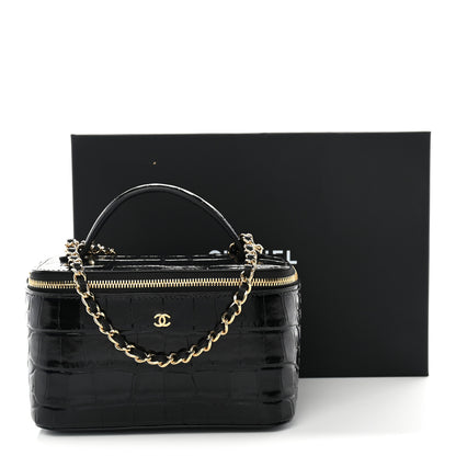 Chanel Calfskin Crocodile Embossed Crococo Small Top Handle Vanity Case With Chain Black 11 of 11