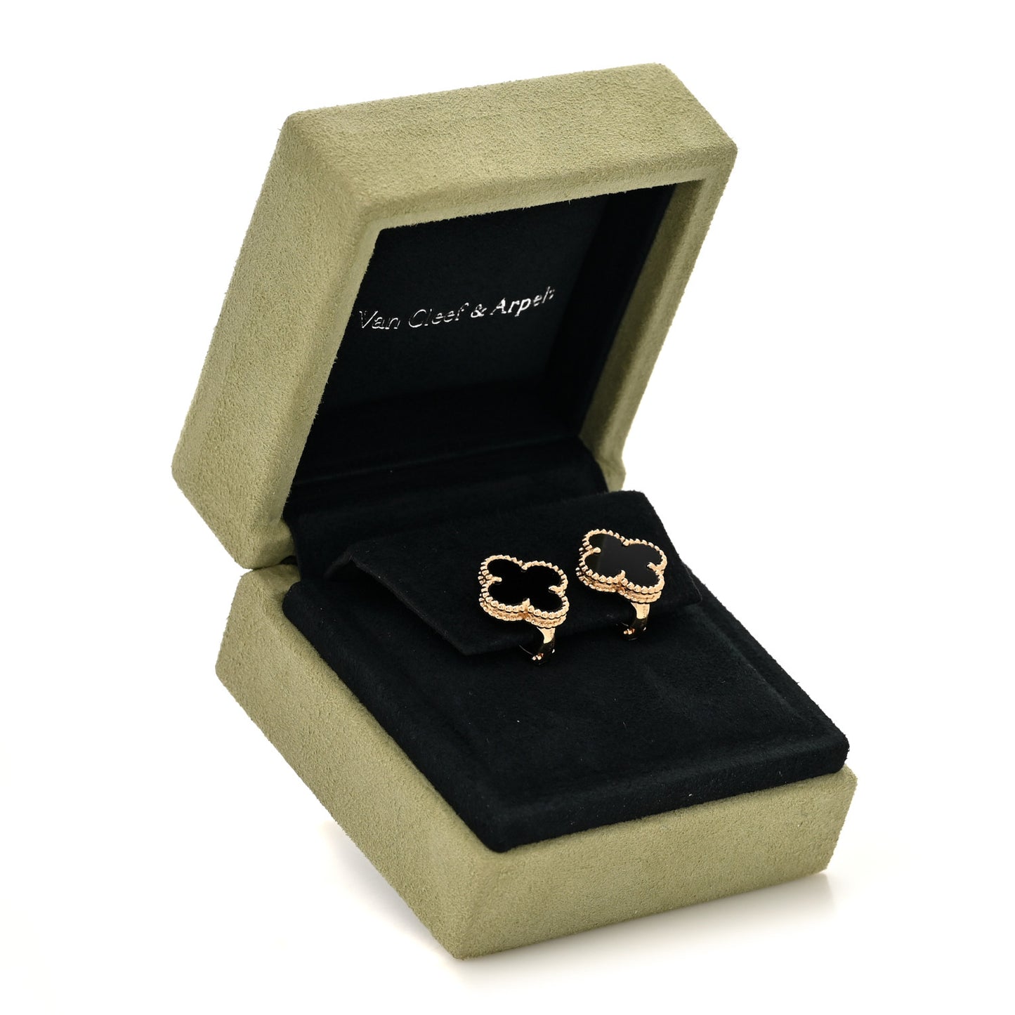 18K Yellow Gold Black Onyx Vintage Alhambra Earrings