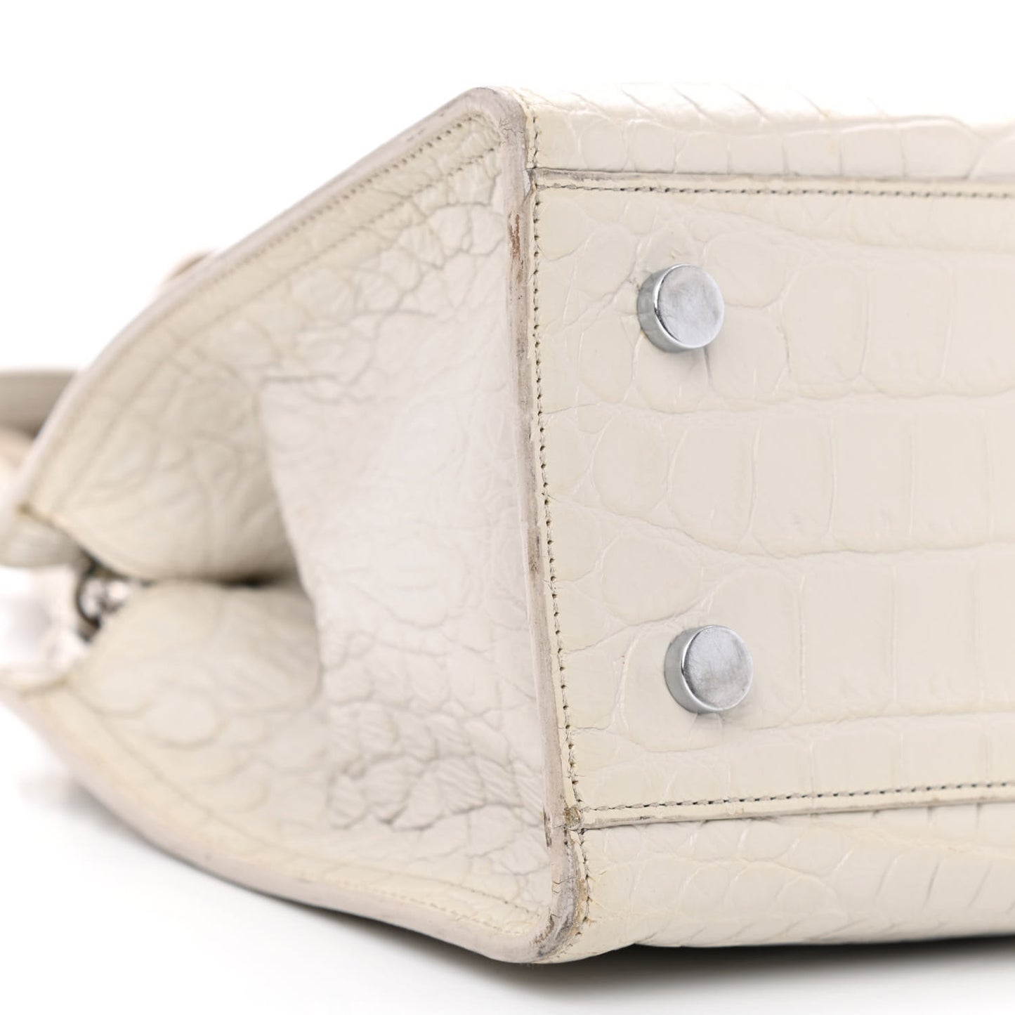 Calfskin Crocodile Embossed Baby Monogram Cabas Gris Perle