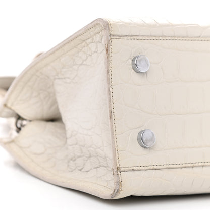 Saint Laurent Calfskin Crocodile Embossed Baby Monogram Cabas Gris Perle 9 of 16