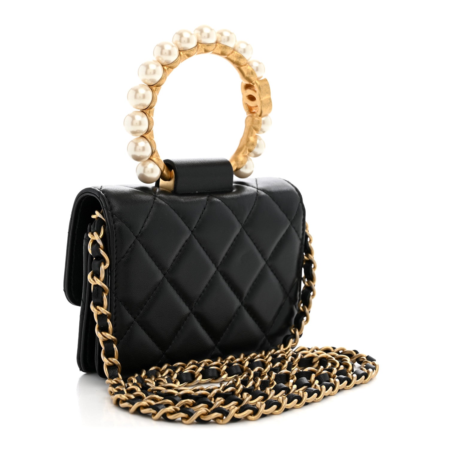 Chanel Lambskin Quilted Pearl Crown Clutch With Chain Black 3 of 10