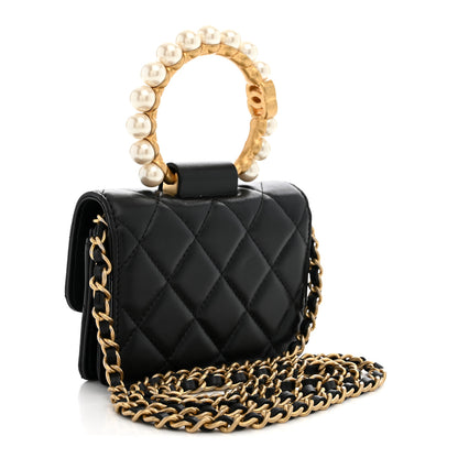 Chanel Lambskin Quilted Pearl Crown Clutch With Chain Black 3 of 10