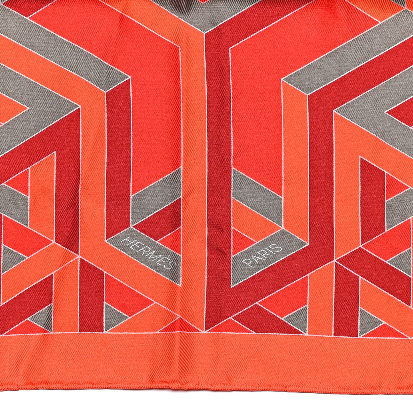 Silk Carre Cube Scarf 90 Capucine Vermillon Argile