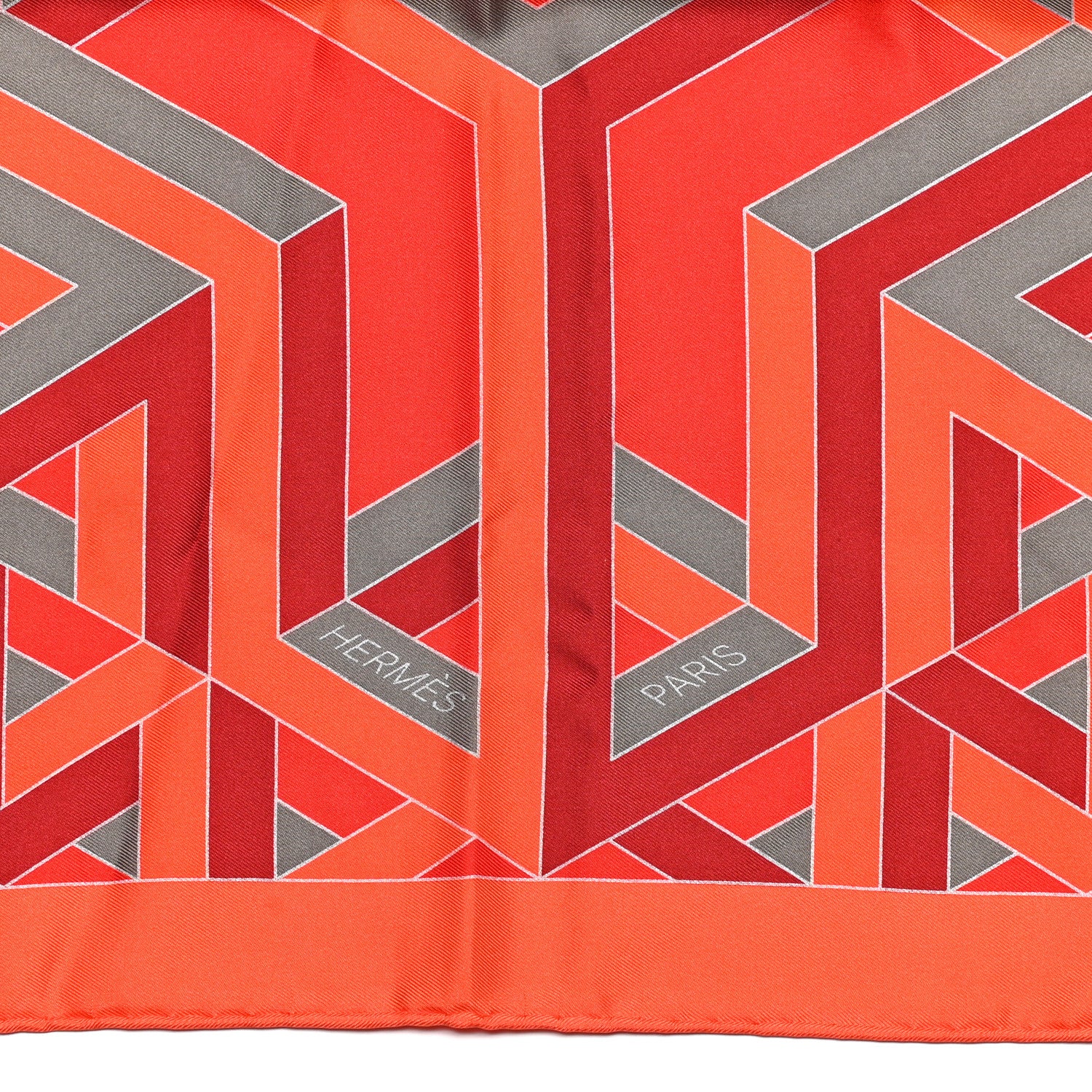 Hermes Silk Carre Cube Scarf 90 Capucine Vermillon Argile 2 of 4