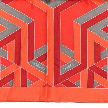 Hermes Silk Carre Cube Scarf 90 Capucine Vermillon Argile 2 of 4