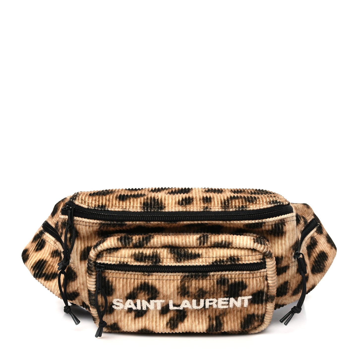 Corduroy Leopard Print Belt Bag Beige Black
