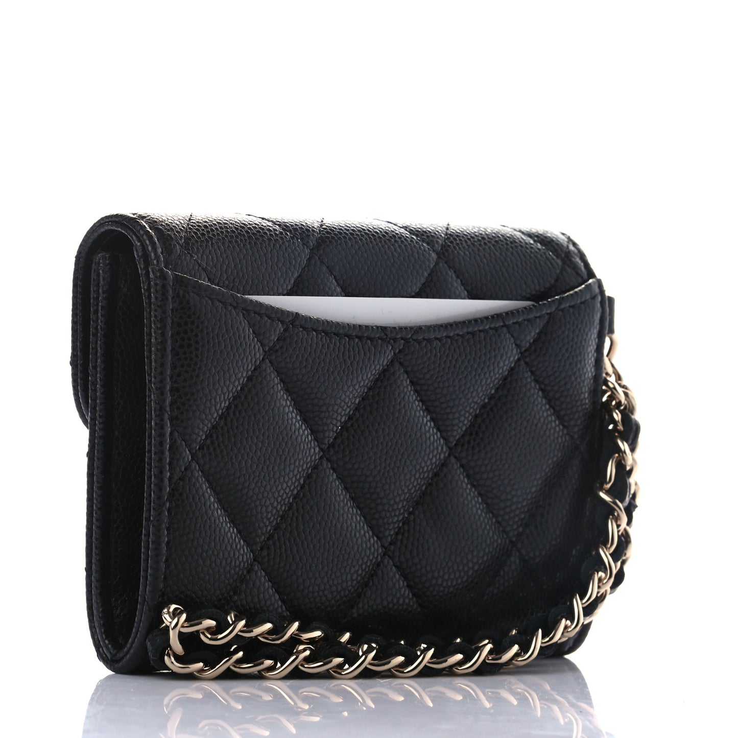 Caviar Quilted Flap Card Holder Chain Wristlet Black