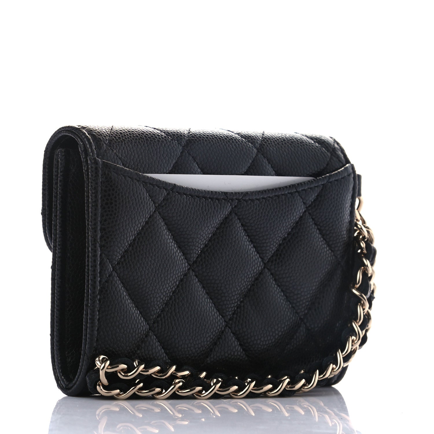 Chanel Caviar Quilted Flap Card Holder Chain Wristlet Black 3 of 8