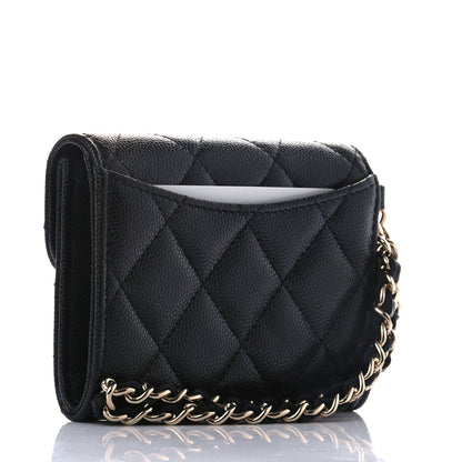 Chanel Caviar Quilted Flap Card Holder Chain Wristlet Black 3 of 8