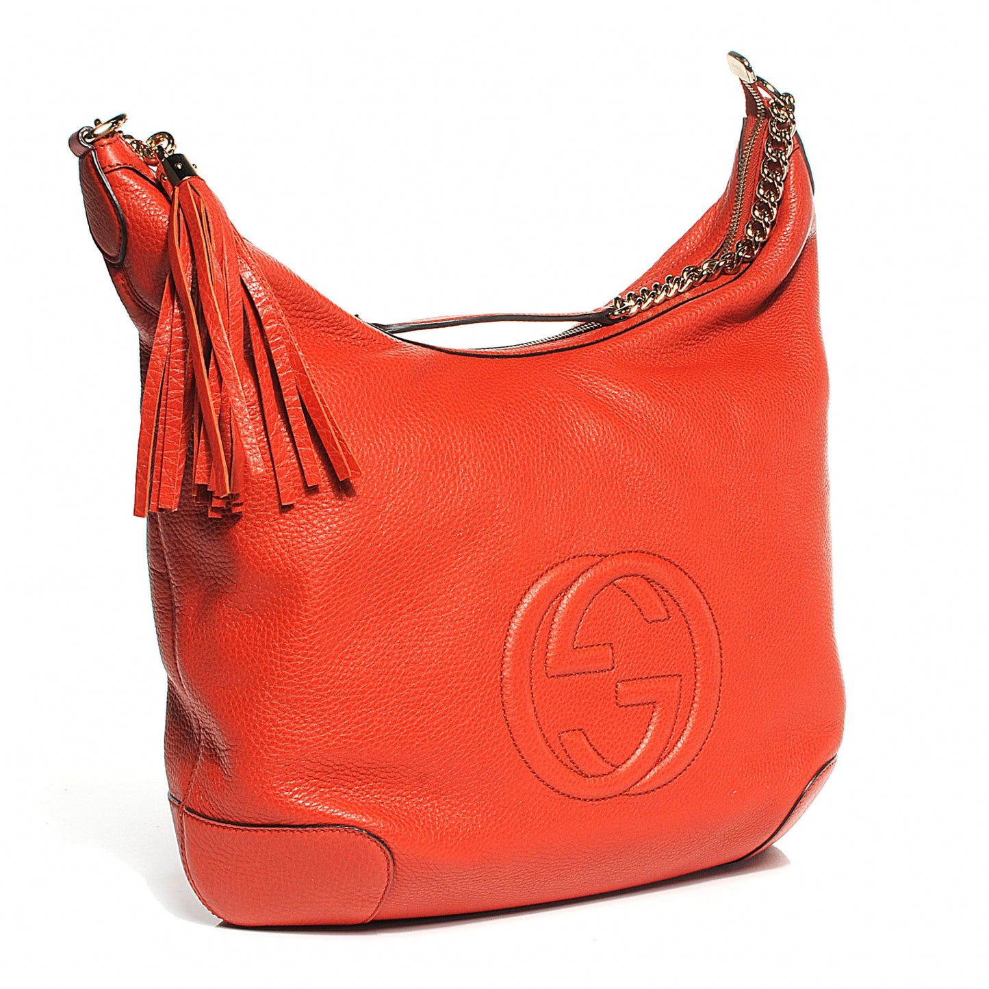 Pebbled Calfskin Medium Soho Chain Hobo Red