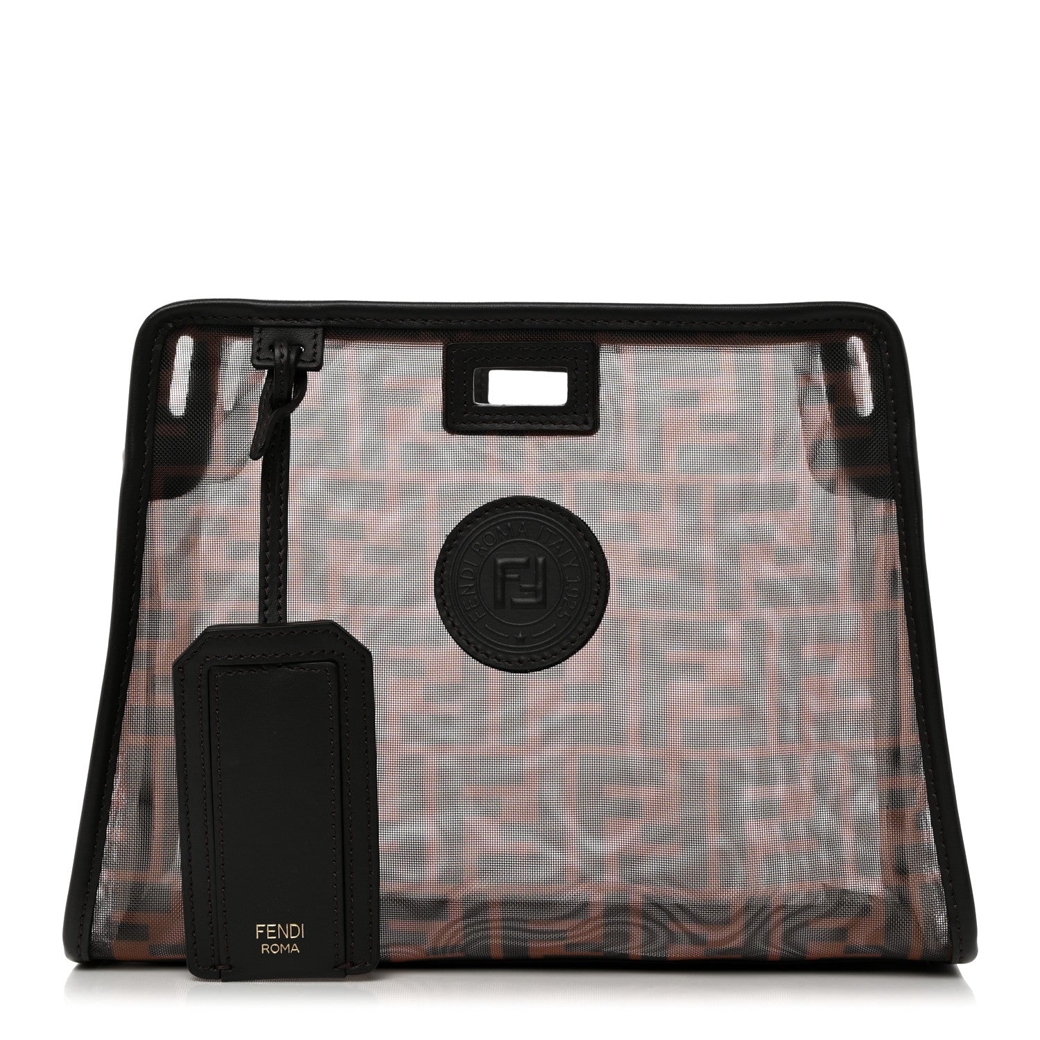 Fendi Mesh Vitello Century FF 1974 Mini Peekaboo Defender Cover Marrone Black Ebano 1 of 8