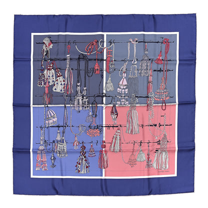 Hermes Silk Passementerie Quadri Scarf 90 Indigo Lavender Gris 1 of 4