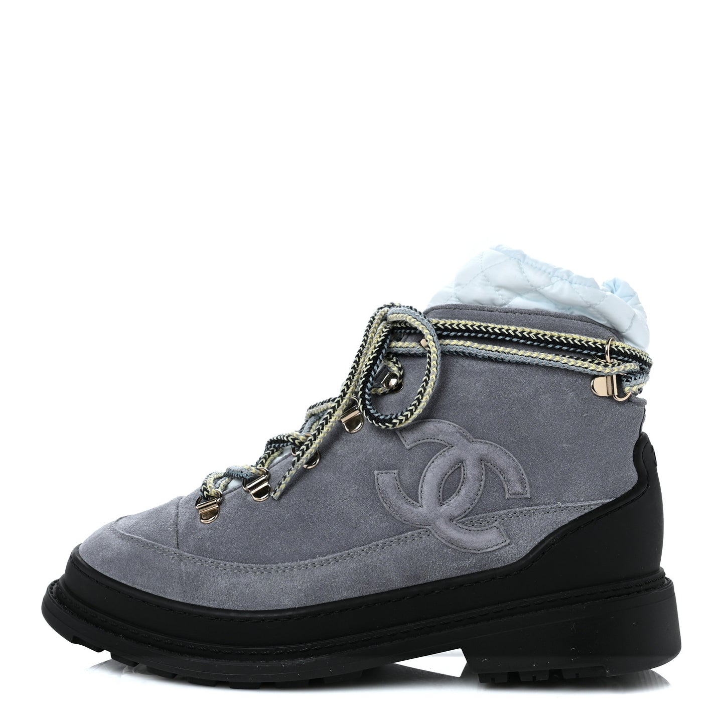 Suede Nylon Lace Up Snow Boots 37 Grey Blue