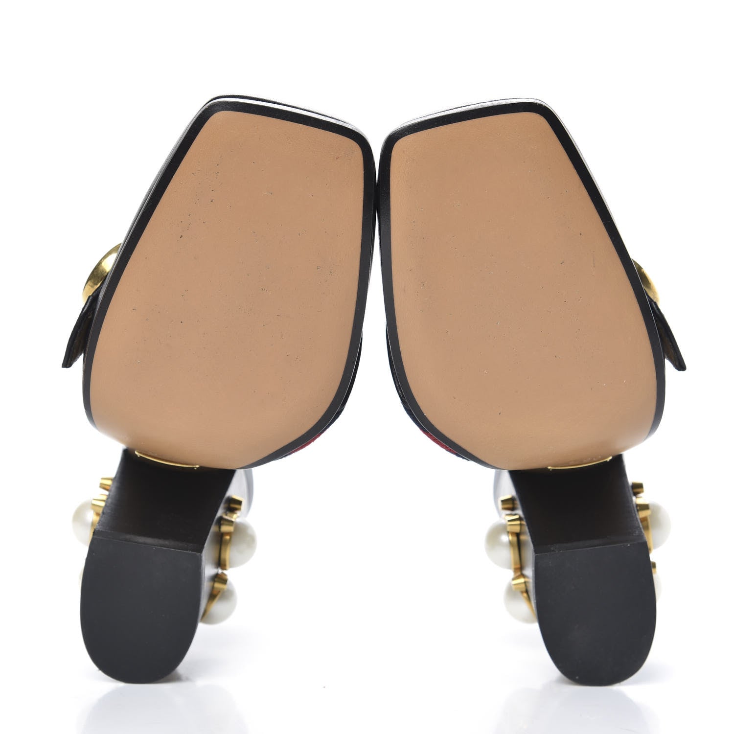 Gucci Malaga Kid Web Pearl Embellished Peyton High Heel Mules 36 Black 5 of 10