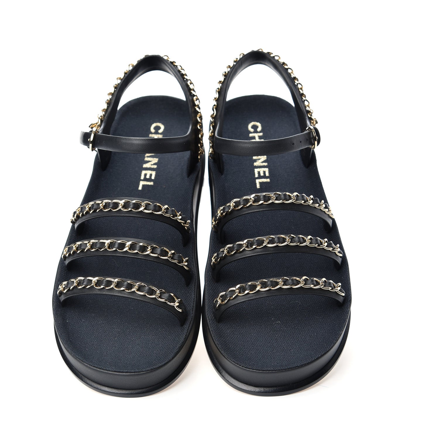 Calfskin Chain Platform Sandals 37 Navy