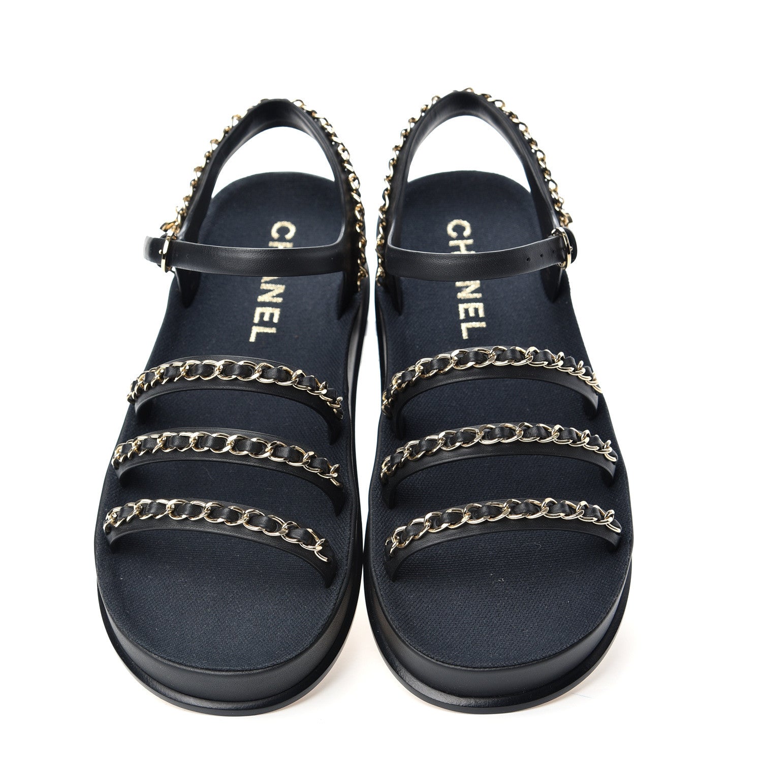 Chanel Calfskin Chain Platform Sandals 37 Navy 5 of 11