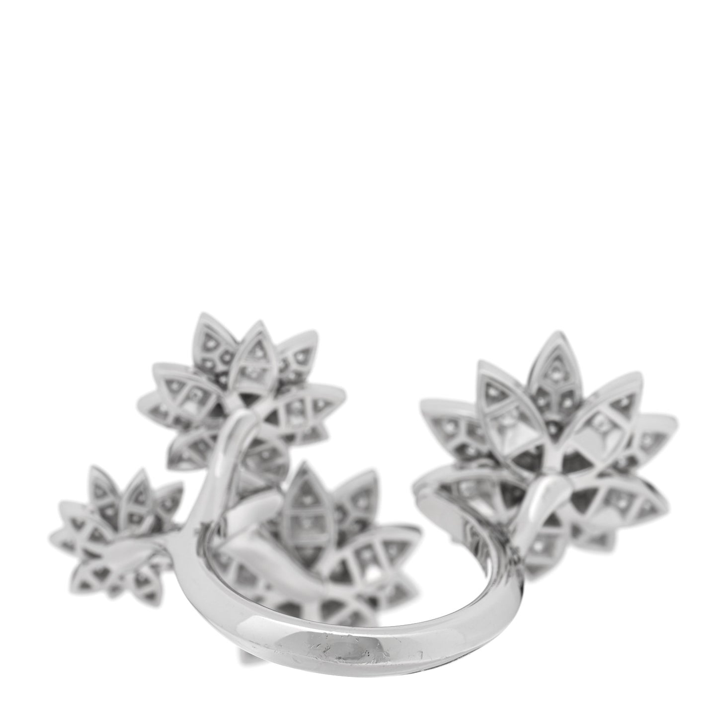 18K White Gold Diamond Lotus Between The Finger 4 Flowers Ring 52 6