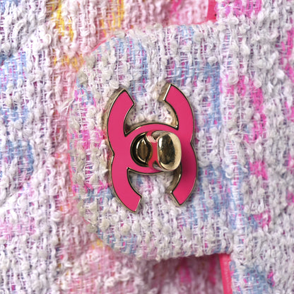 Chanel Tweed Quilted Enamel CC Logo Medium Double Flap Pink Multicolor 16 of 18