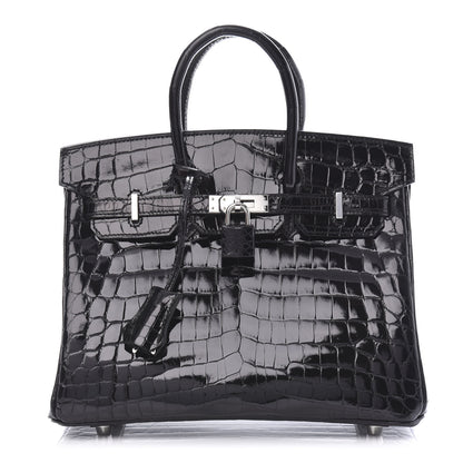 Hermes Shiny Niloticus Crocodile Birkin 25 Black 1 of 37