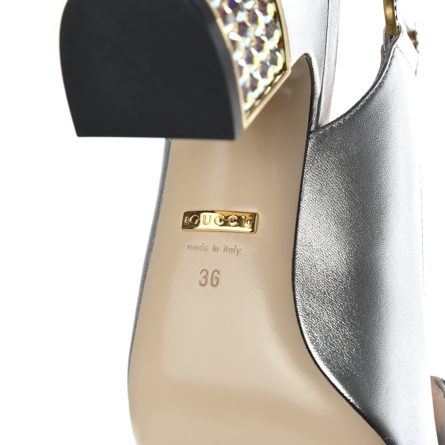 Gucci Metallic Nappa Crystal Square G Madelyn Slingbacks 36 Silver 9 of 11