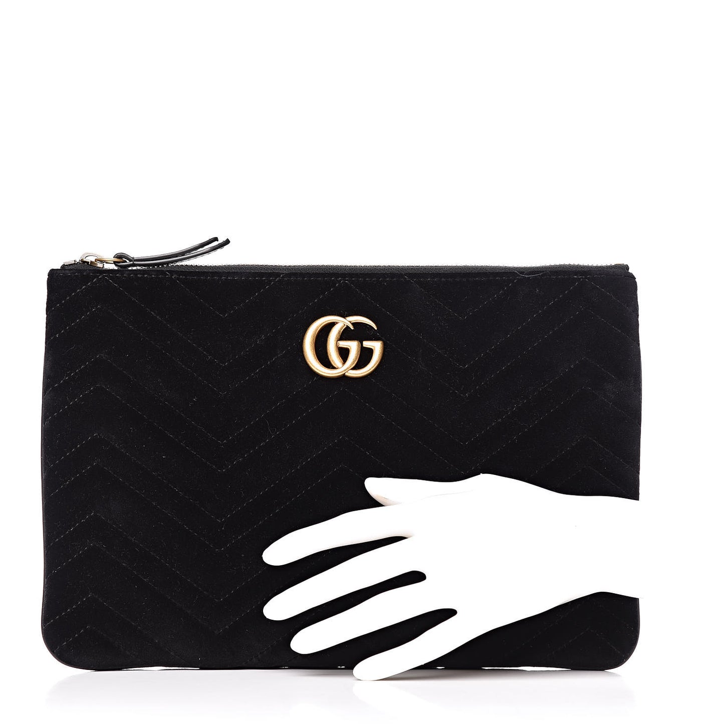 Velvet Matelasse GG Marmont Zip Pouch Black