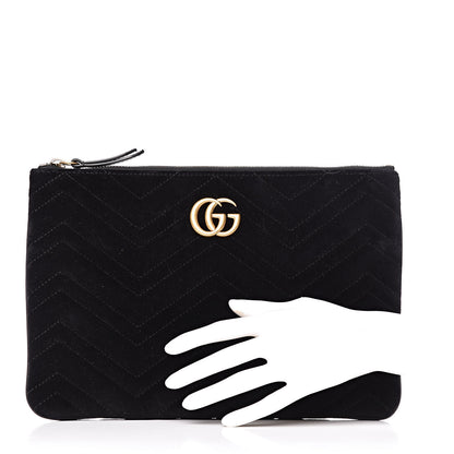 Gucci Velvet Matelasse GG Marmont Zip Pouch Black 2 of 13