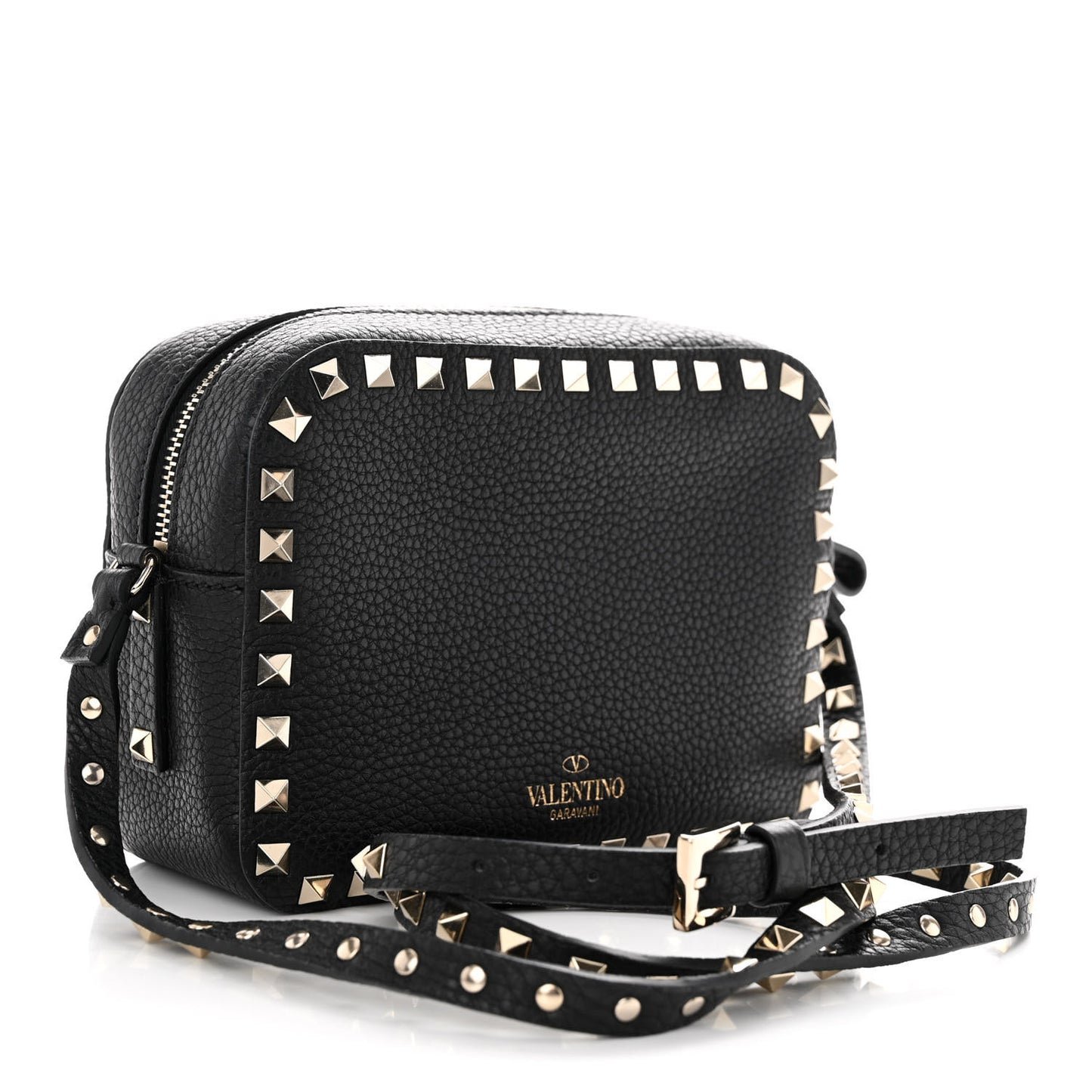 Calfskin Rockstud Camera Crossbody Bag Black