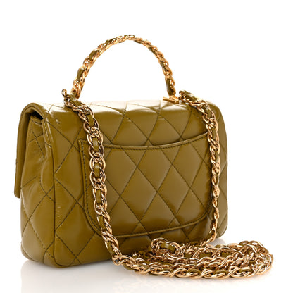 Chanel Shiny Lambskin Quilted Golden Links Top Handle Flap Green 3 of 10