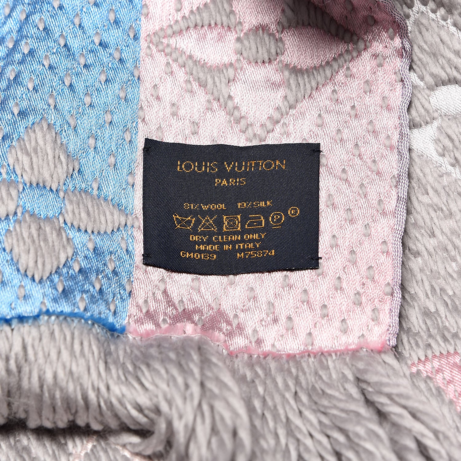 Louis Vuitton Wool Silk Rainbow Logomania Scarf Grey 4 of 4