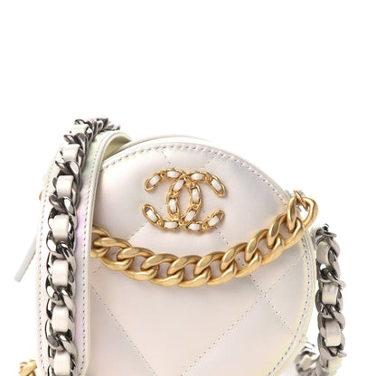 Chanel Iridescent Calfskin Quilted 19 Round Clutch With Chain White 10 of 11