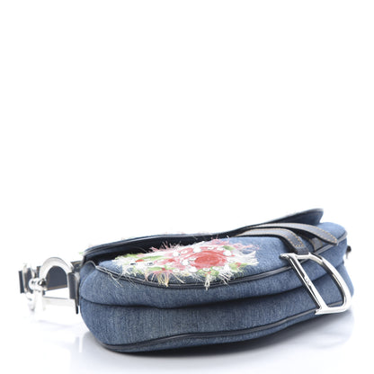 Christian Dior Denim Embroidered Saddle Bag Blue Multi 4 of 10